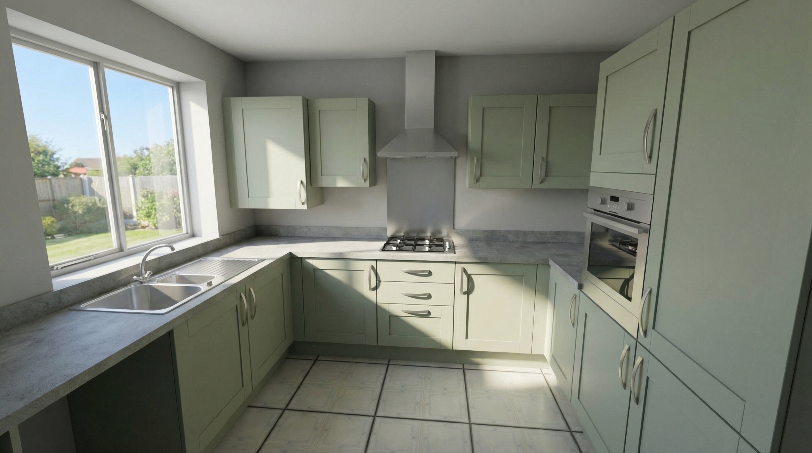 Kitchen rendering after AI enhancement - Photorealistic render
